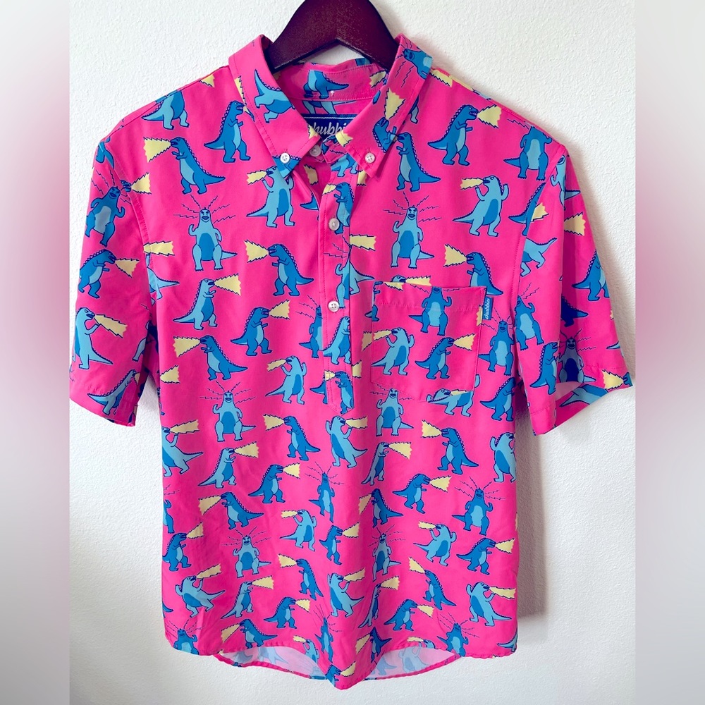 Chubbies Pink Godzilla Quarter Button Up Polo